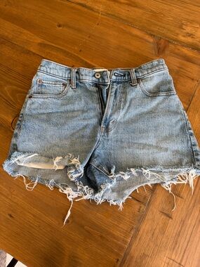 Abercrombie & Fitch Relaxed Cutoff Light Blue Frayed Hem Denim Shorts